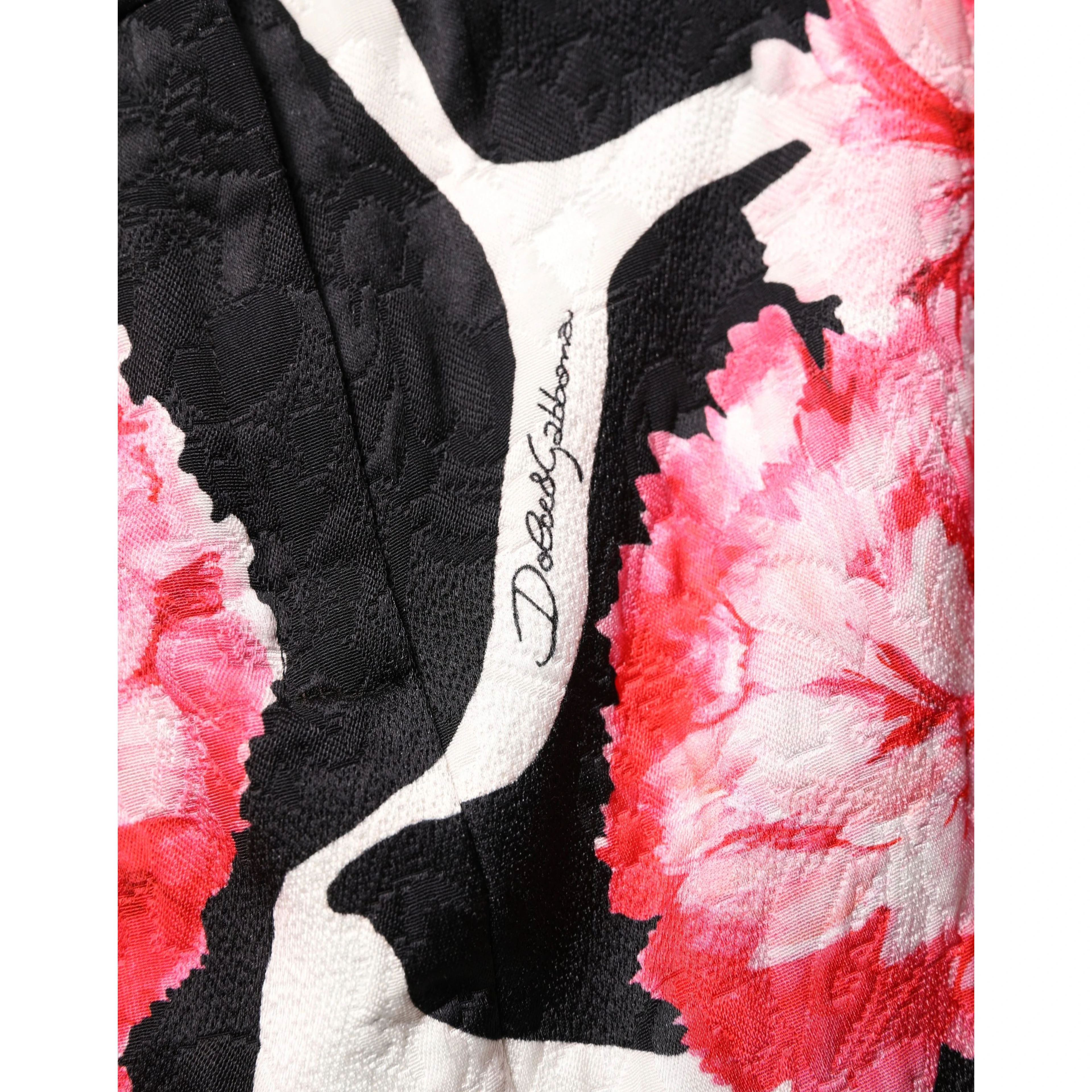 Black Pink Carnation Floral Print Jacquard Mini Skirt