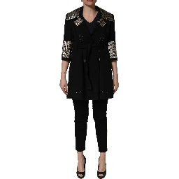 Black Single-Breasted Brocade Coat Jacket