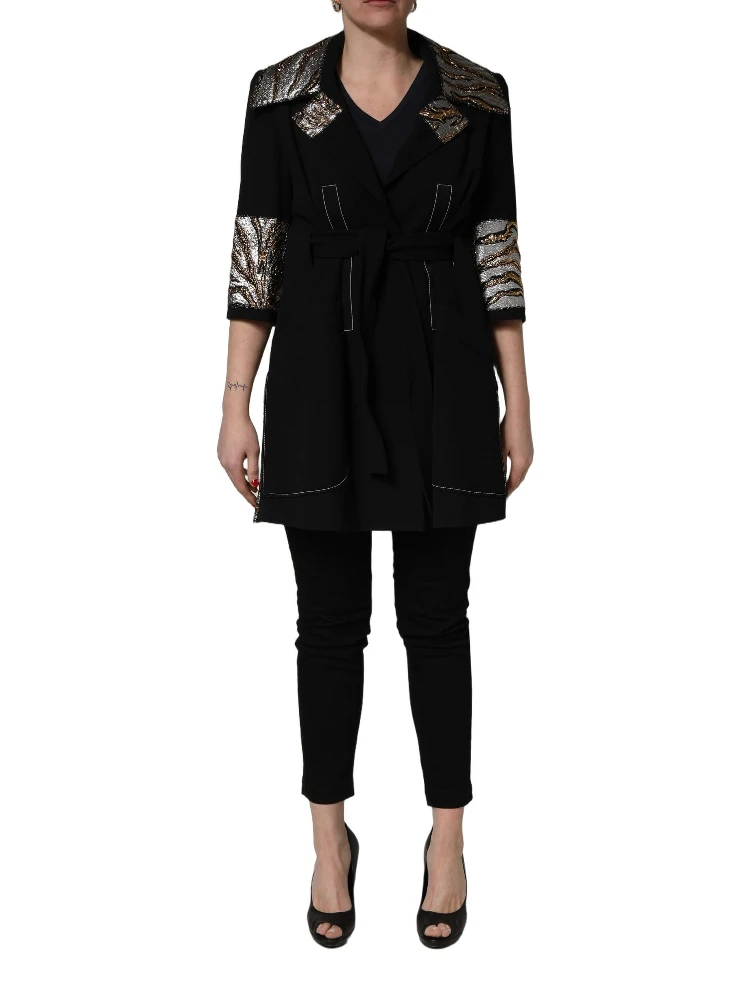 Black Single-Breasted Brocade Coat Jacket