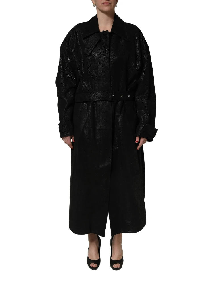 Black Belted Sheepskin Trench Coat Jacket alternative