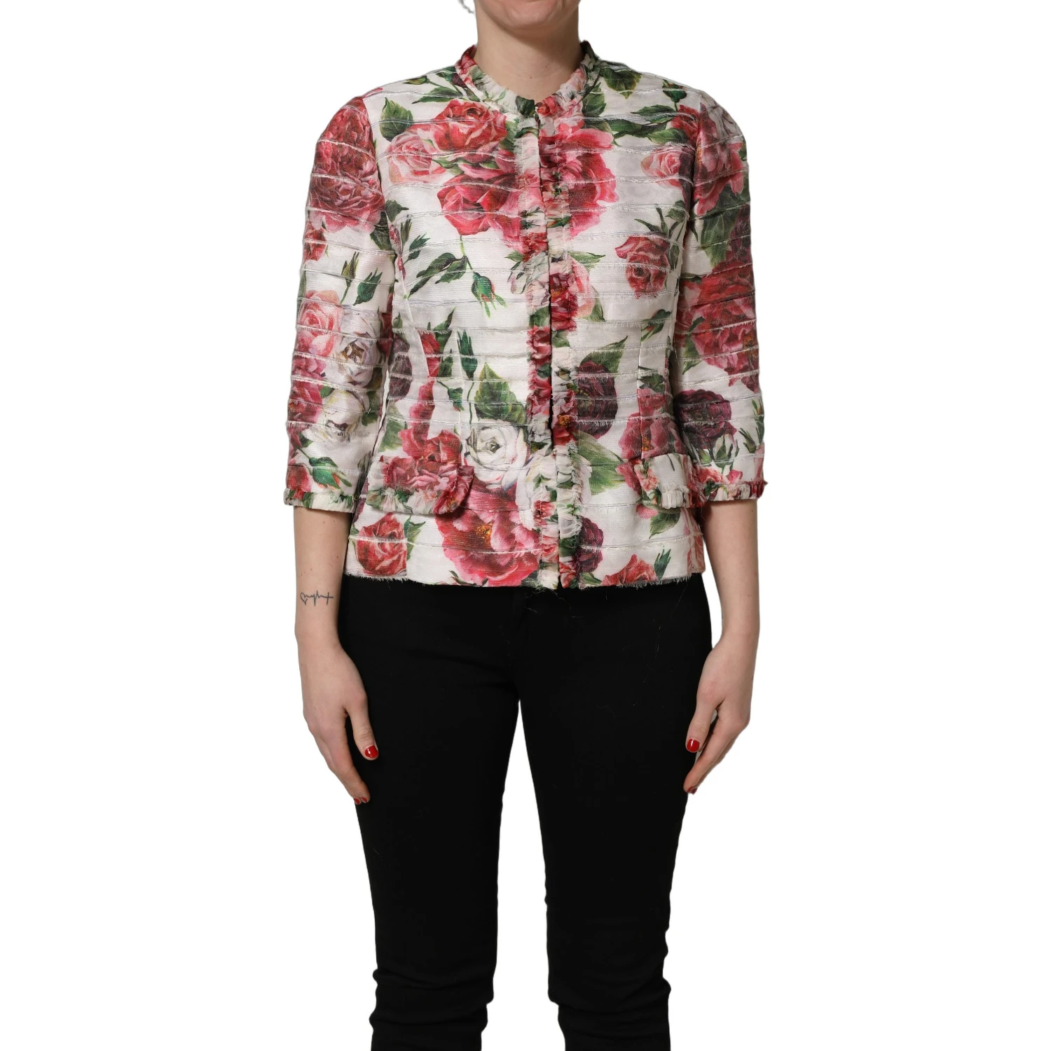 Multicolor Peony Print Polyester Coat Jacket