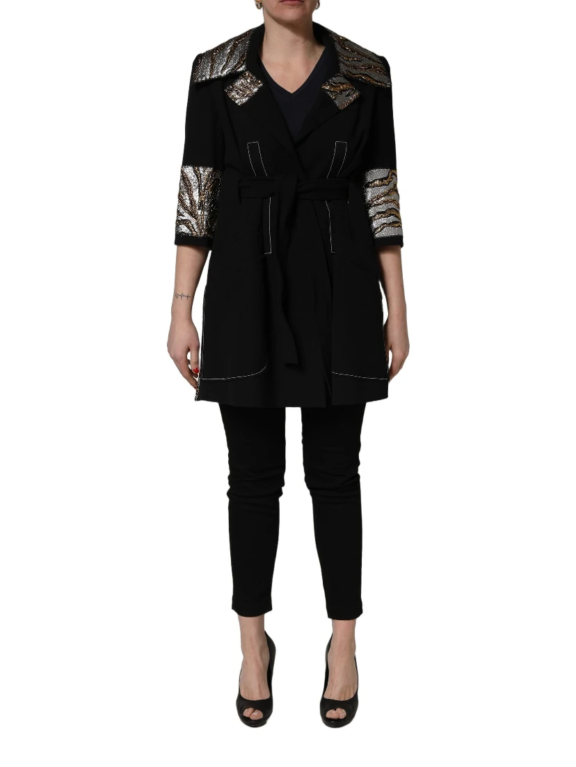 Black Single-Breasted Brocade Coat Jacket