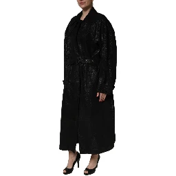 Black Belted Sheepskin Trench Coat Jacket