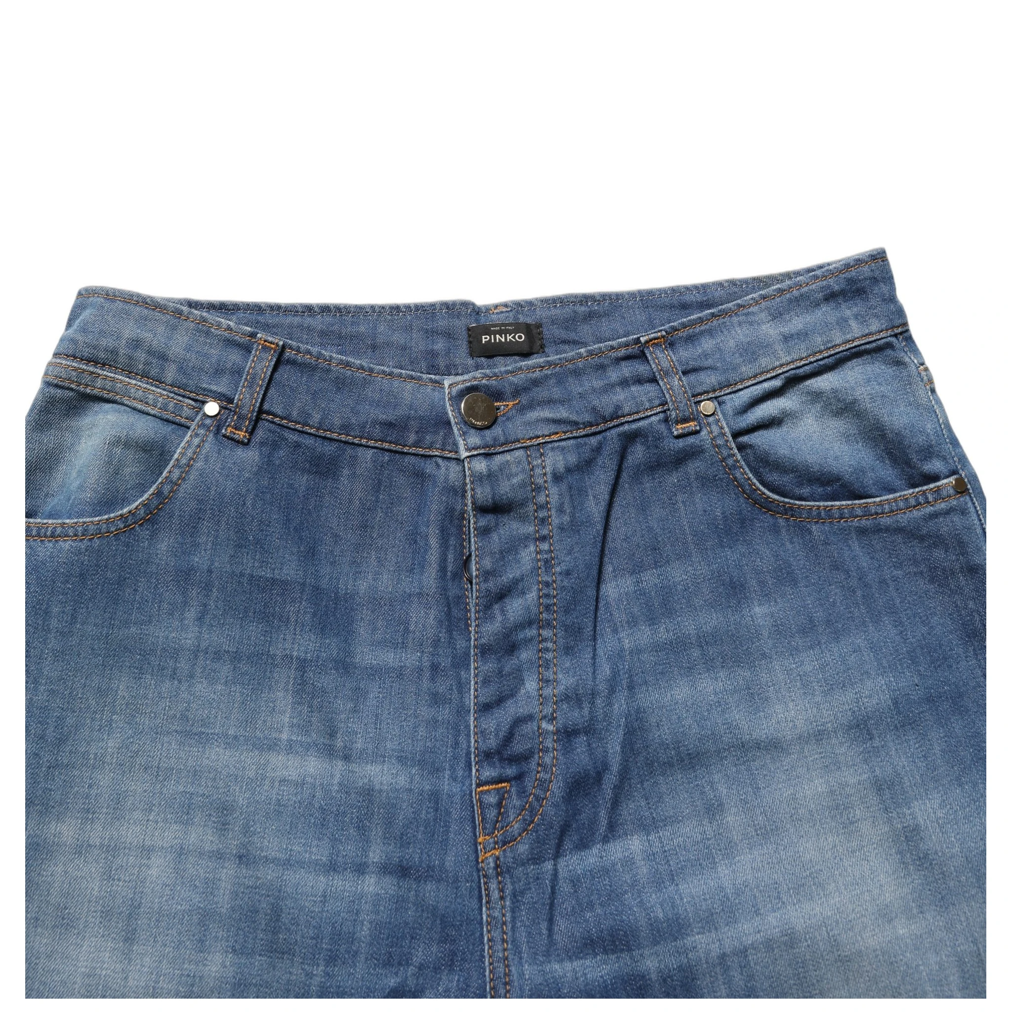 Blue Washed High Waist Wide Leg Denim Cotton Stretch Jeans