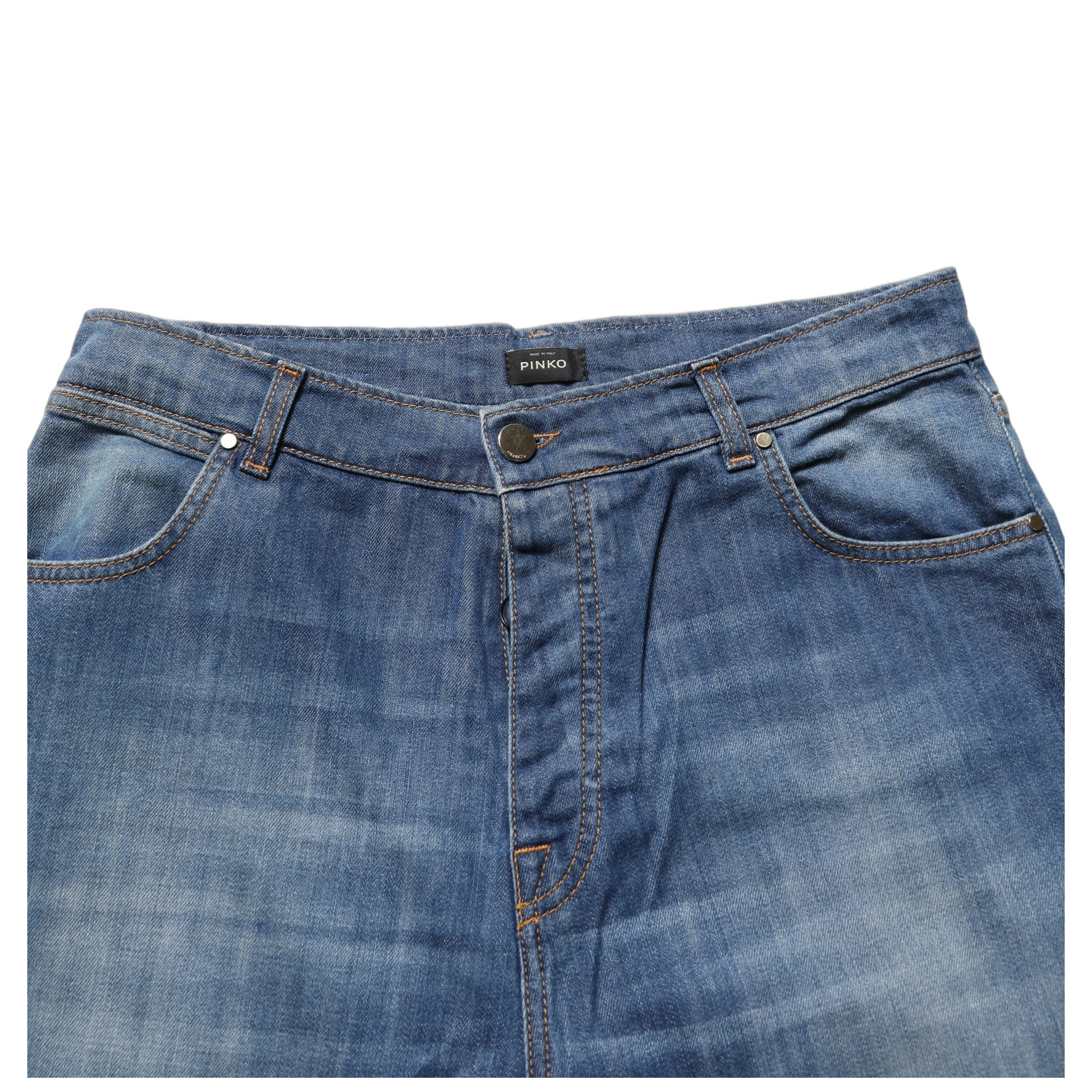 Blue Washed High Waist Wide Leg Denim Cotton Stretch Jeans