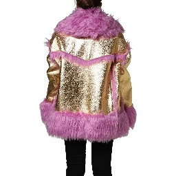 Pink Plush Faux Fur Gold Leather Coat Jacket