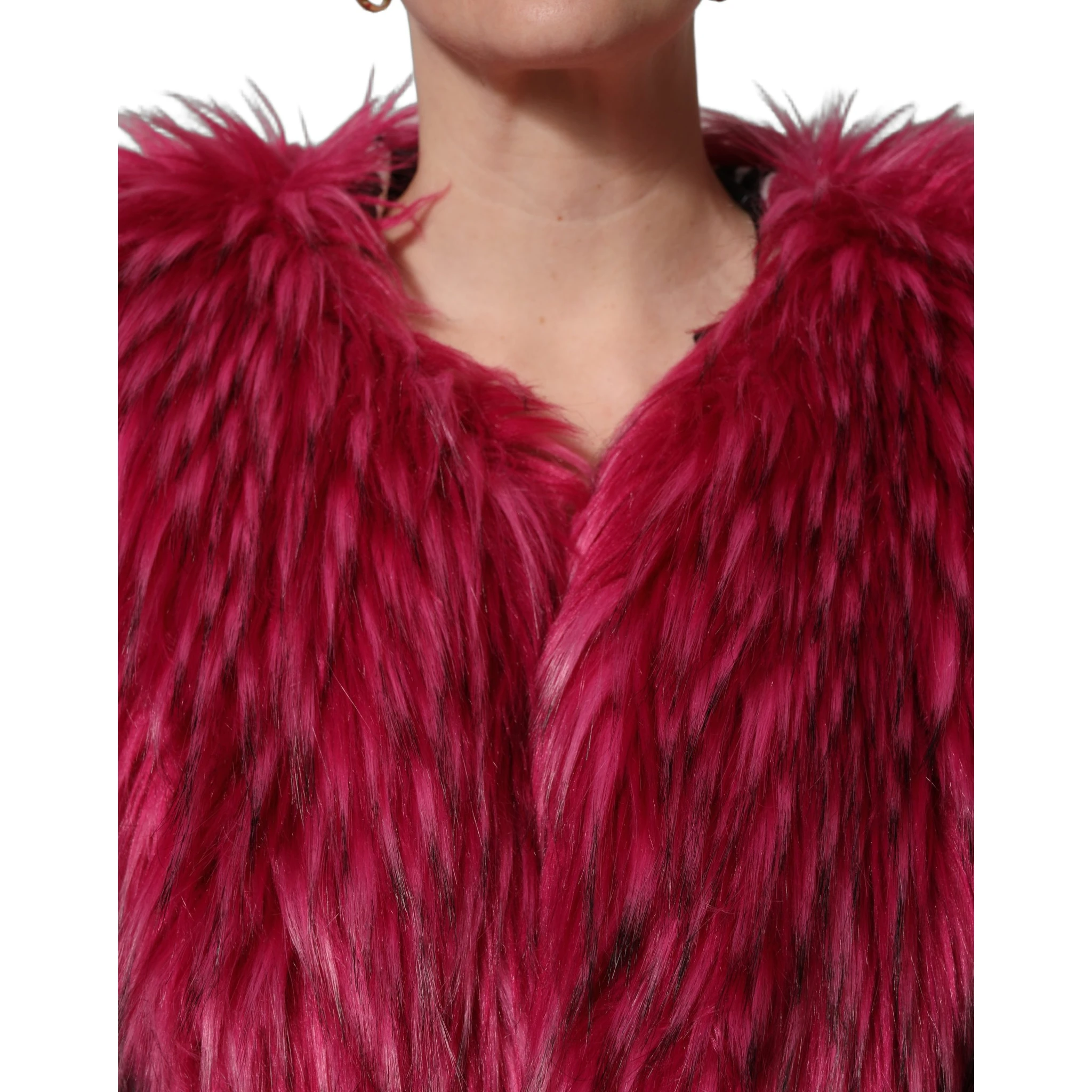 Fuchsia Belted Faux-Fur Trench Coat Jacket