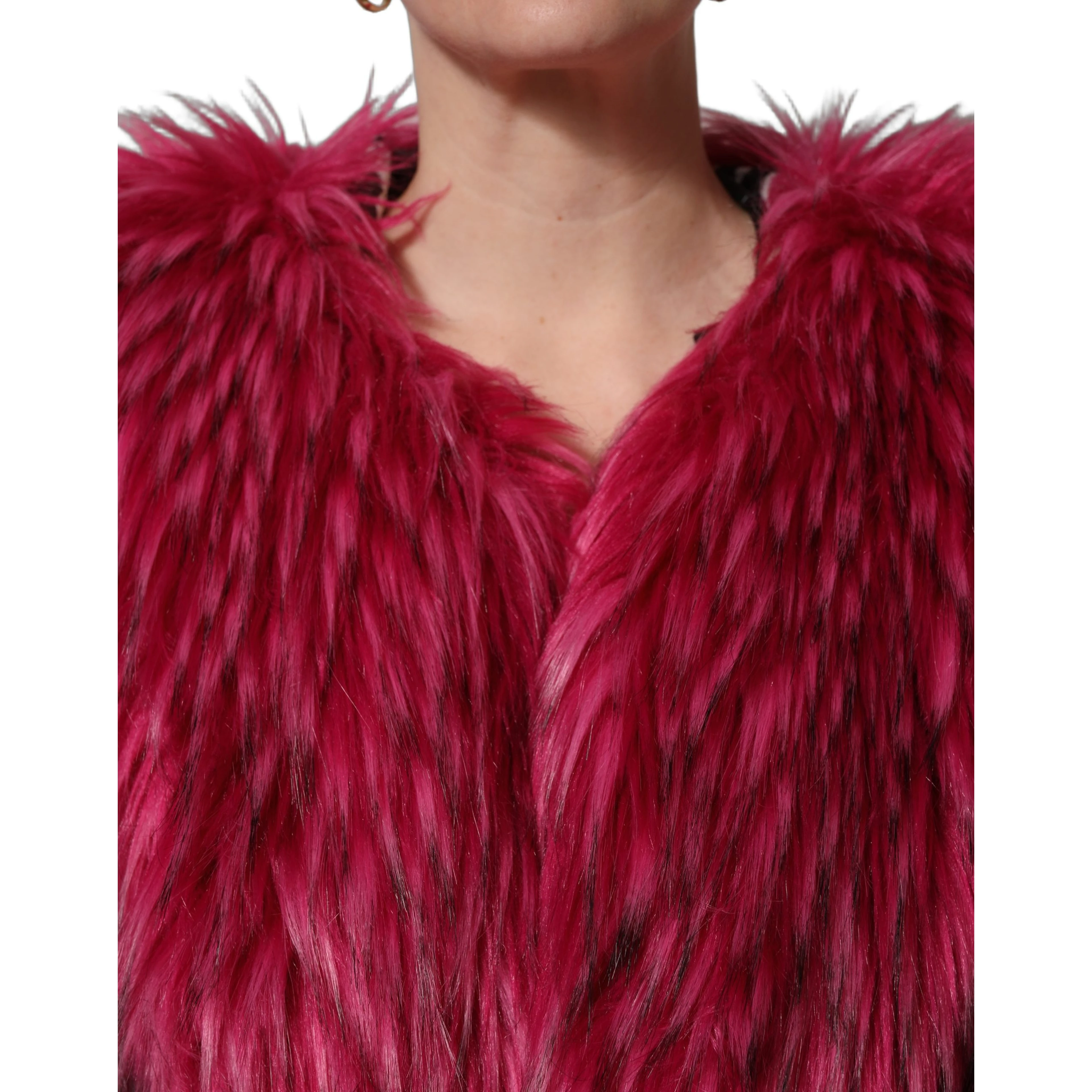 Fuchsia Belted Faux-Fur Trench Coat Jacket