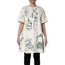 White Jacquard Garden Print Coat Jacket
