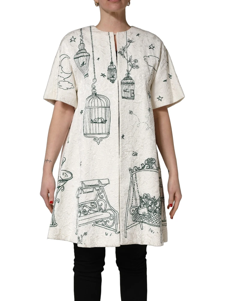 White Jacquard Garden Print Coat Jacket alternative