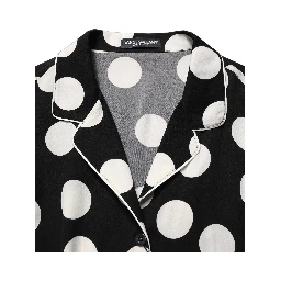Black White Polka Dot Pajama 2 Piece Set Sleepwear