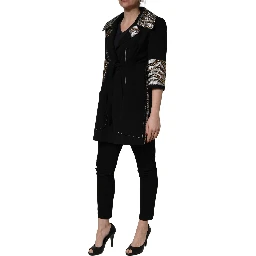 Black Single-Breasted Brocade Coat Jacket