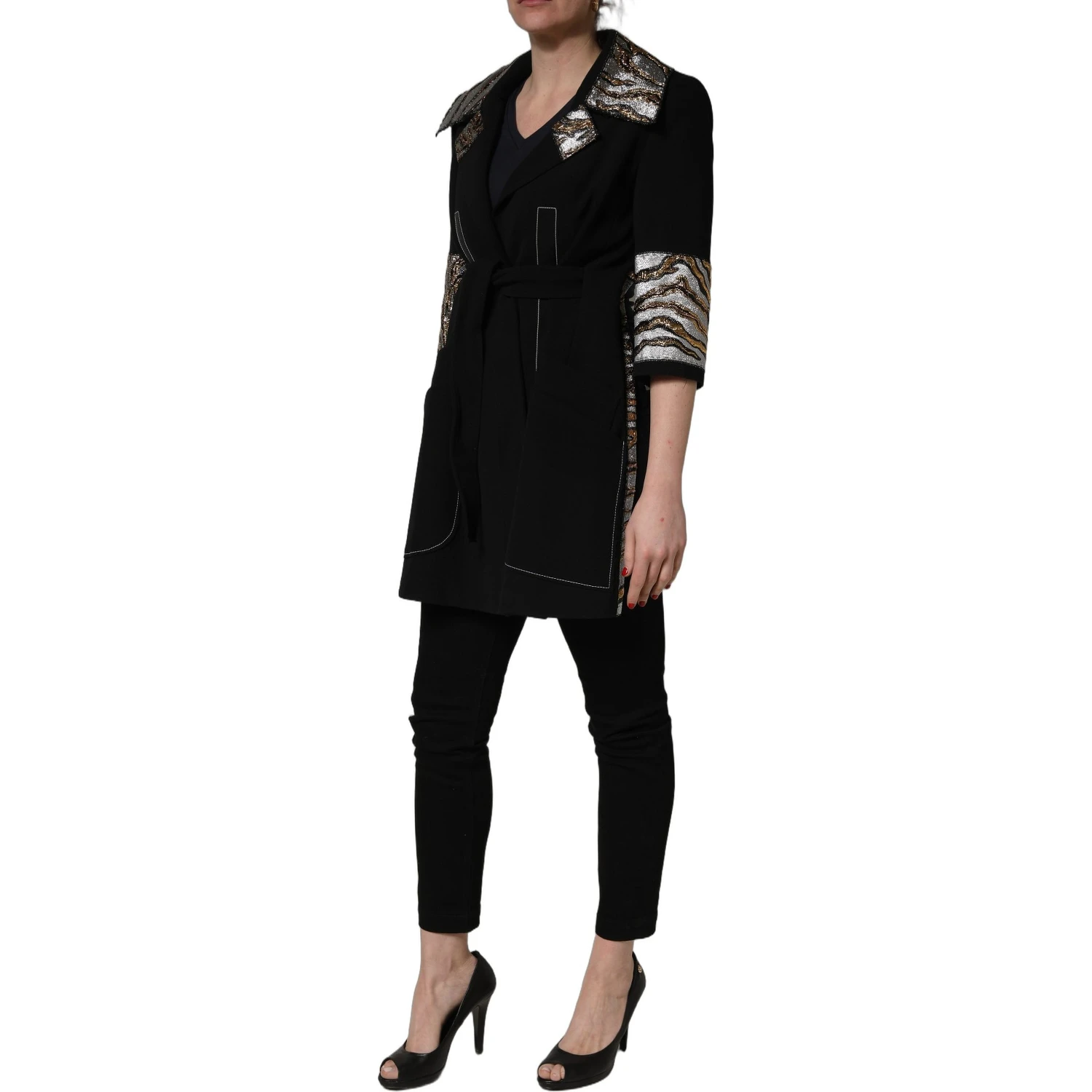 Black Single-Breasted Brocade Coat Jacket