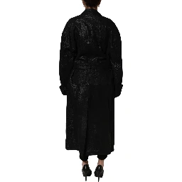 Black Belted Sheepskin Trench Coat Jacket