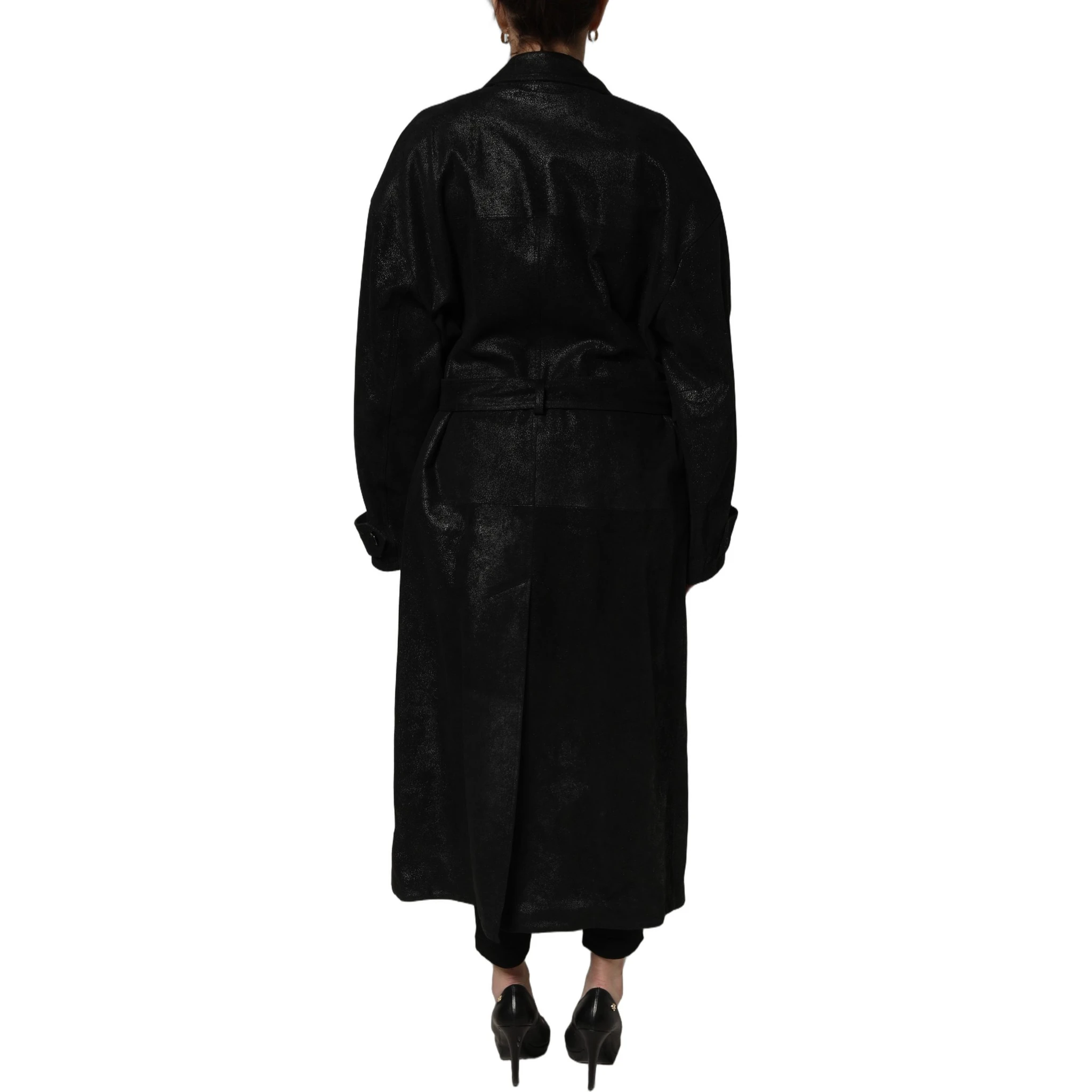 Black Belted Sheepskin Trench Coat Jacket