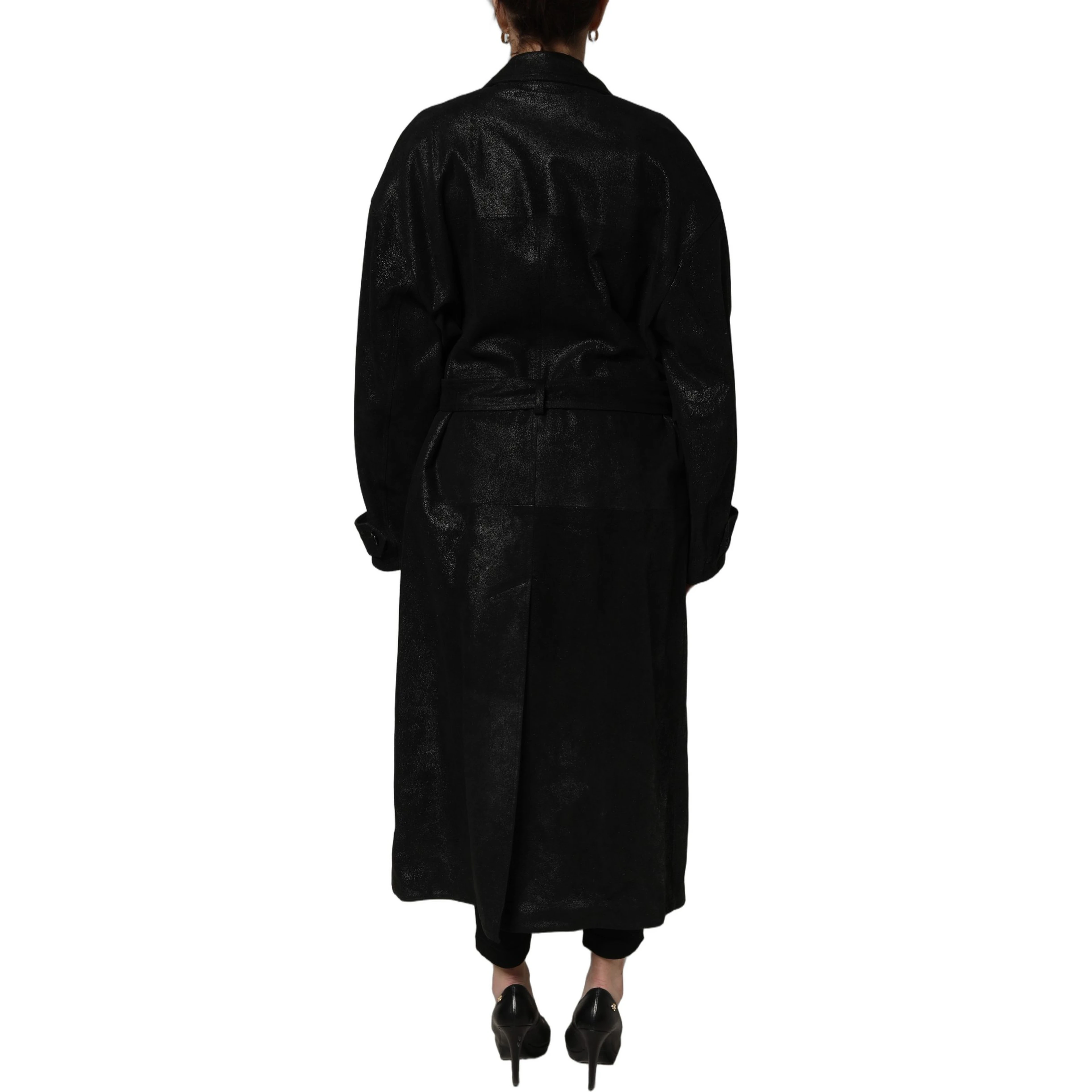 Black Belted Sheepskin Trench Coat Jacket