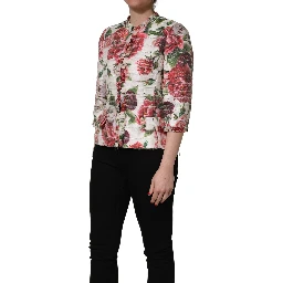 Multicolor Peony Print Polyester Coat Jacket