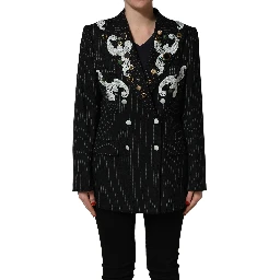 Black Stripe Double-Breasted Blazer Jacket