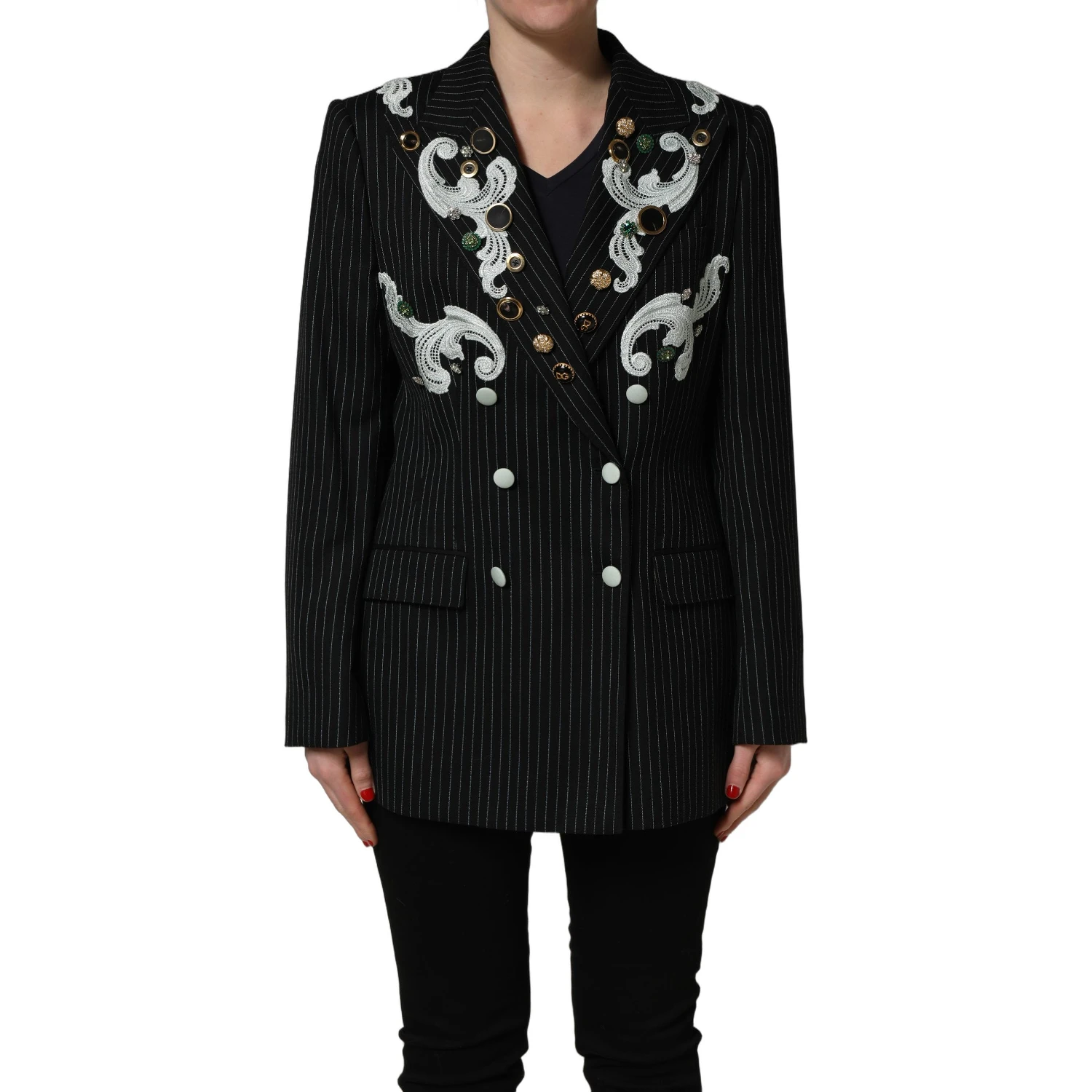 Black Stripe Double-Breasted Blazer Jacket