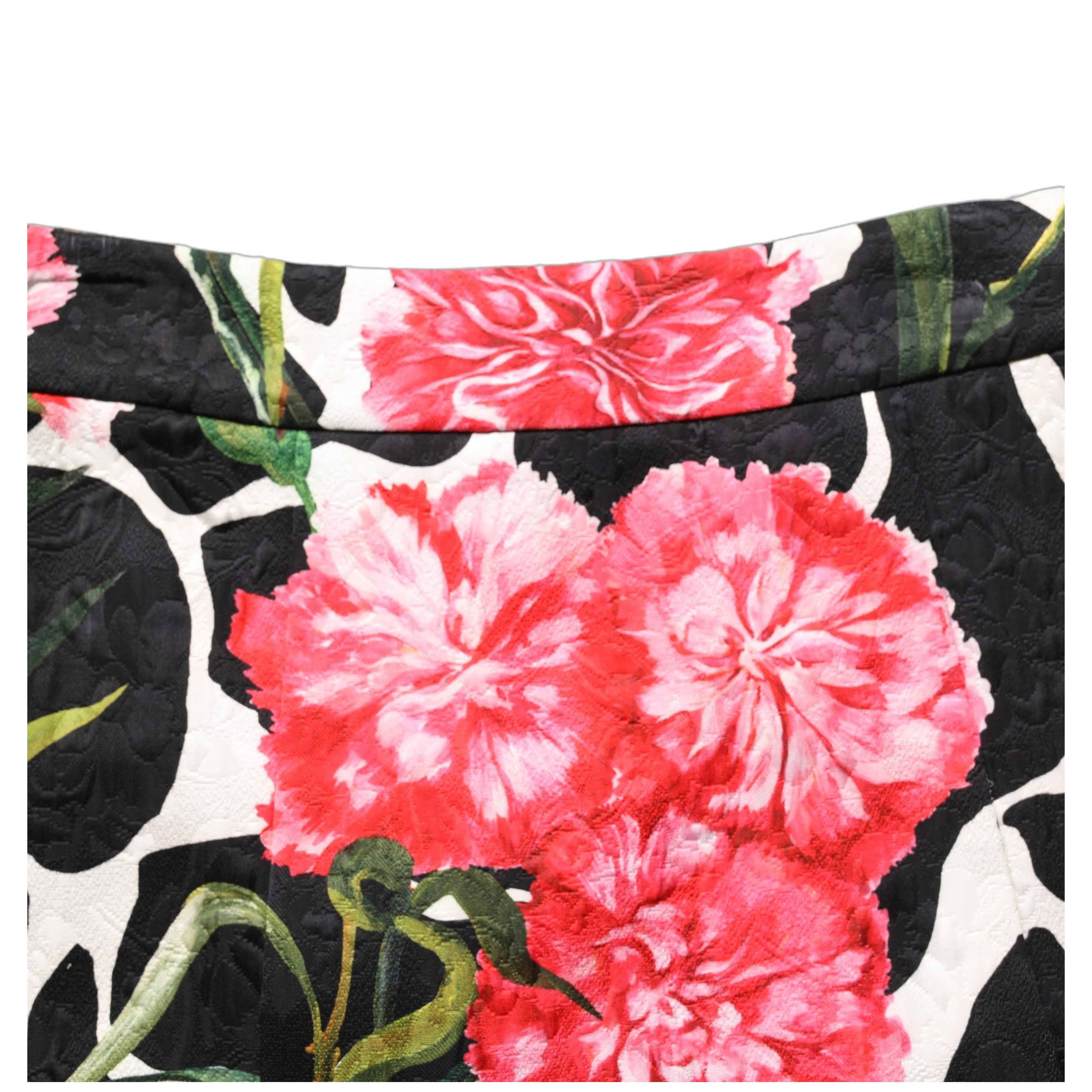 Black Pink Carnation Floral Print Jacquard Mini Skirt