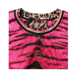 Pink Zebra Sleeveless Crew Neck Cropped T-shirt