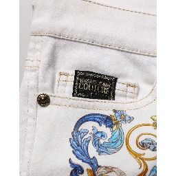 White Floral Print Skinny Denim Jeans