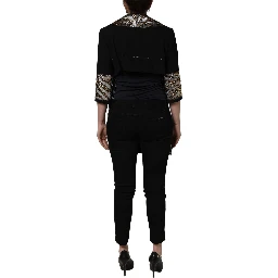 Black Single-Breasted Brocade Coat Jacket