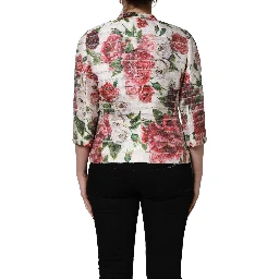 Multicolor Peony Print Polyester Coat Jacket