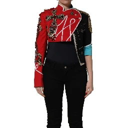 Multicolor Asymmetrical Ornate Jewel Cropped Jacket