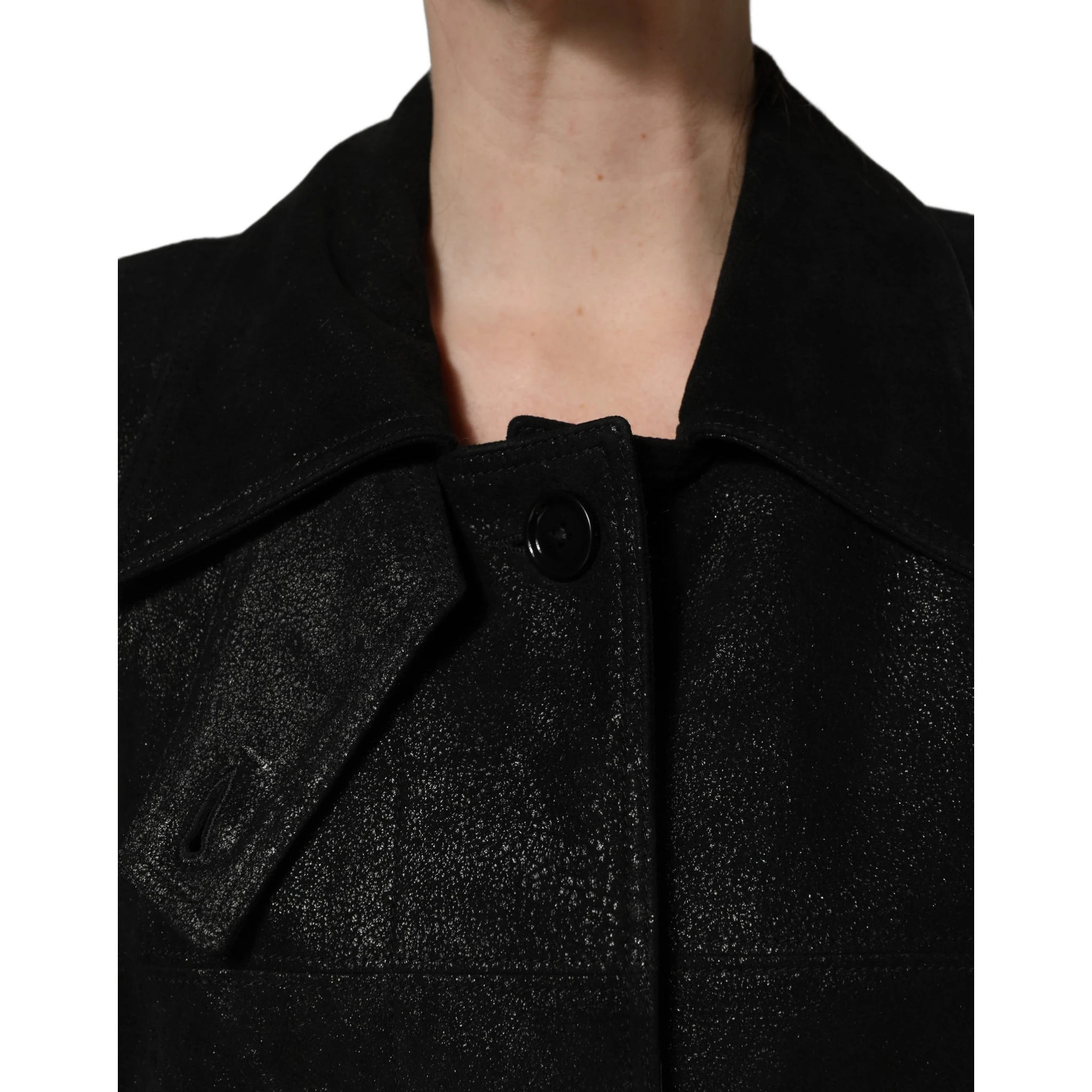 Black Belted Sheepskin Trench Coat Jacket