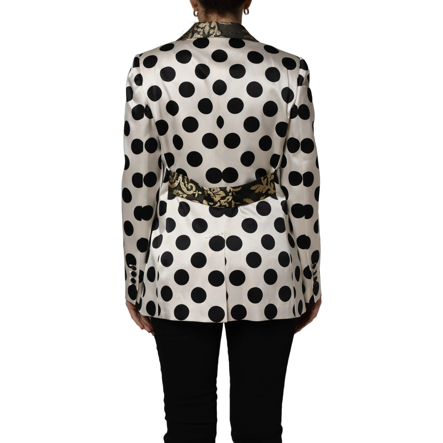 White Brocade Polka-Dot Print Blazer Jacket