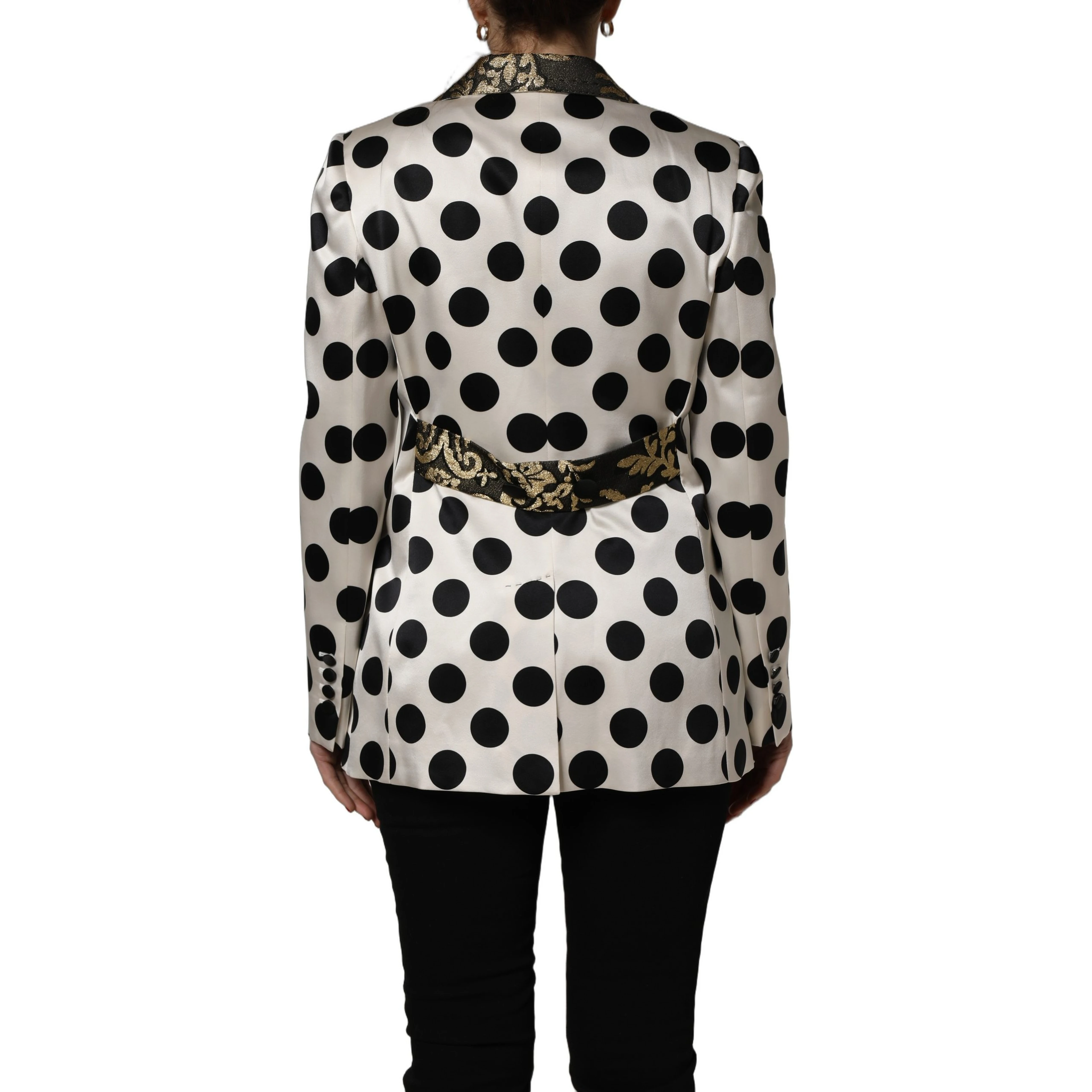 White Brocade Polka-Dot Print Blazer Jacket