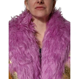 Pink Plush Faux Fur Gold Leather Coat Jacket