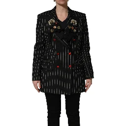 Black Stripe Double-Breasted Blazer Jacket