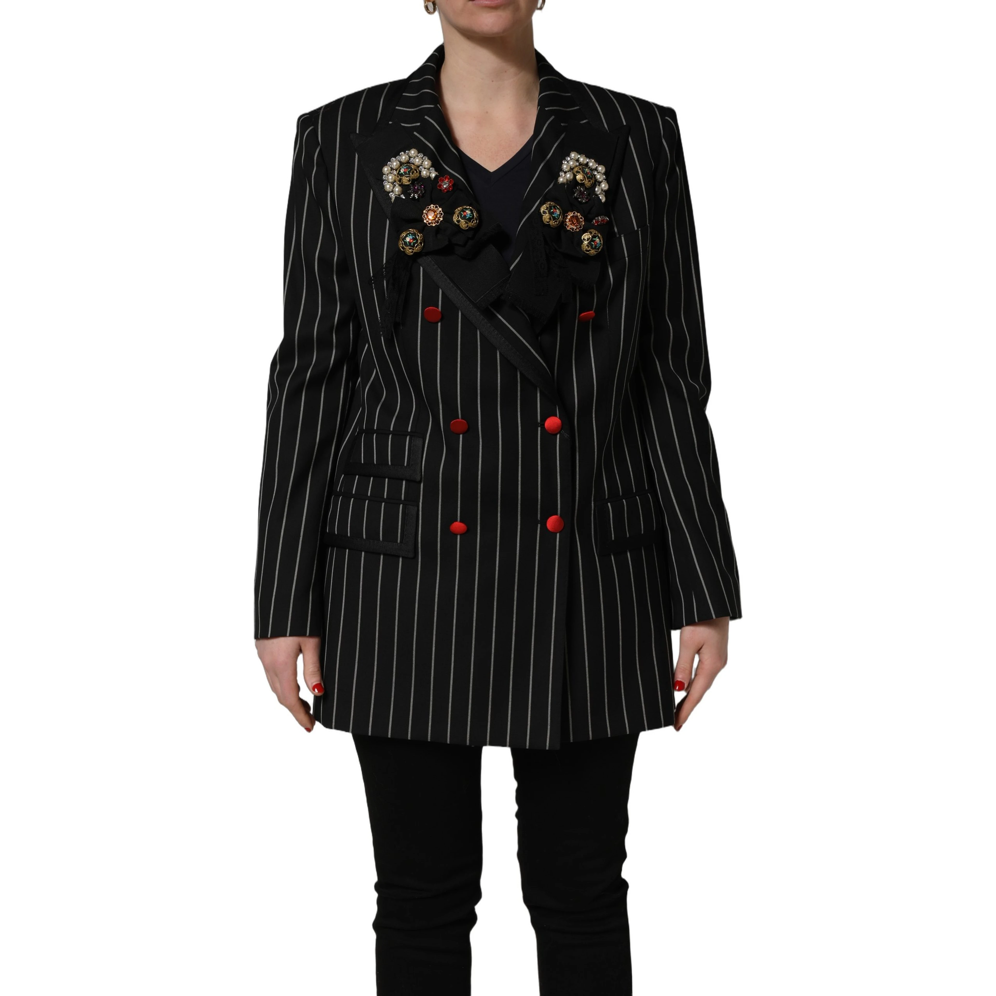 Black Stripe Double-Breasted Blazer Jacket