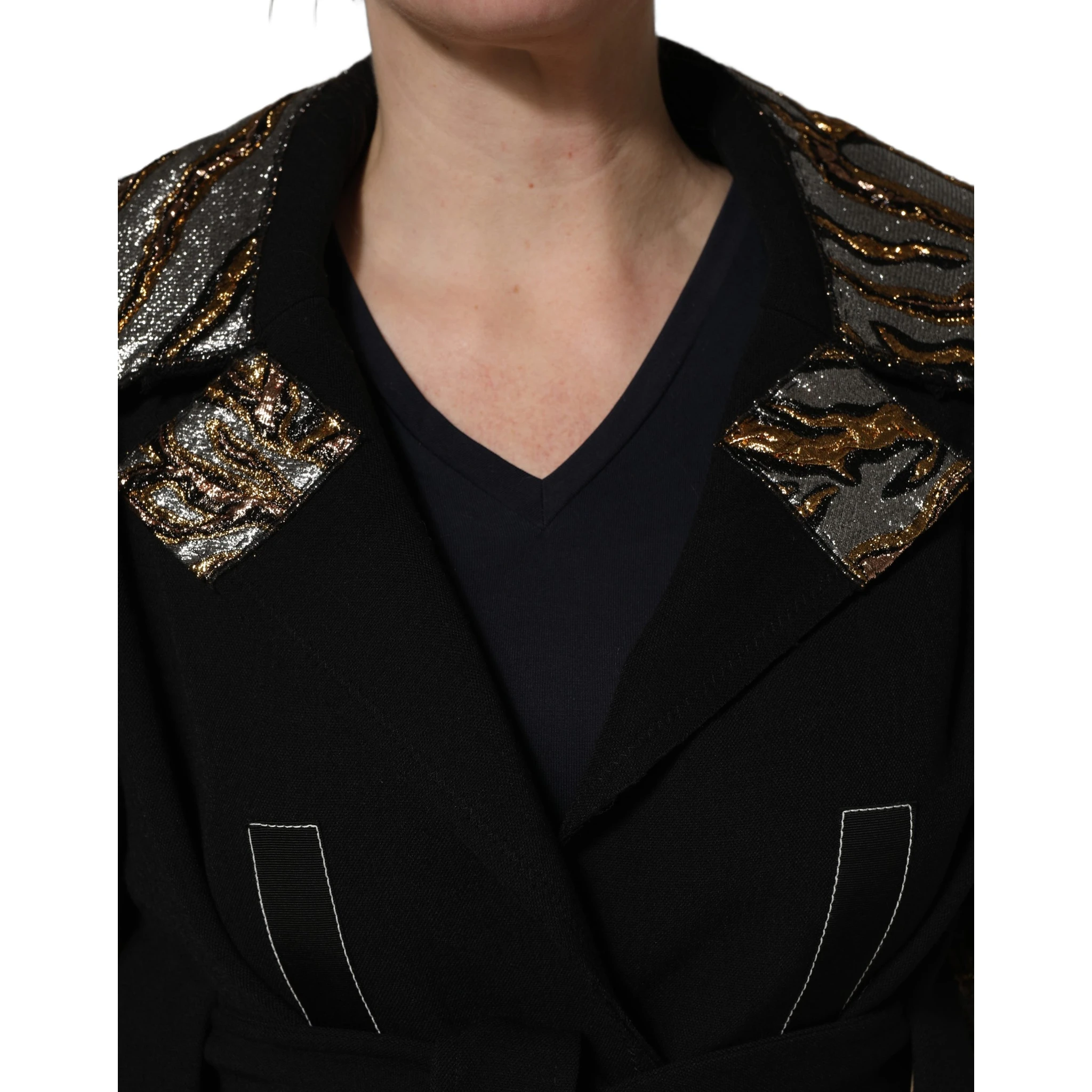 Black Single-Breasted Brocade Coat Jacket