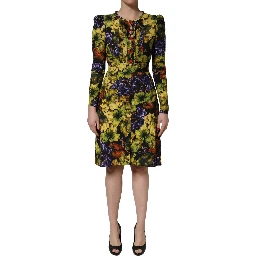 Multicolor Grape Print LongSleeve Midi Dress