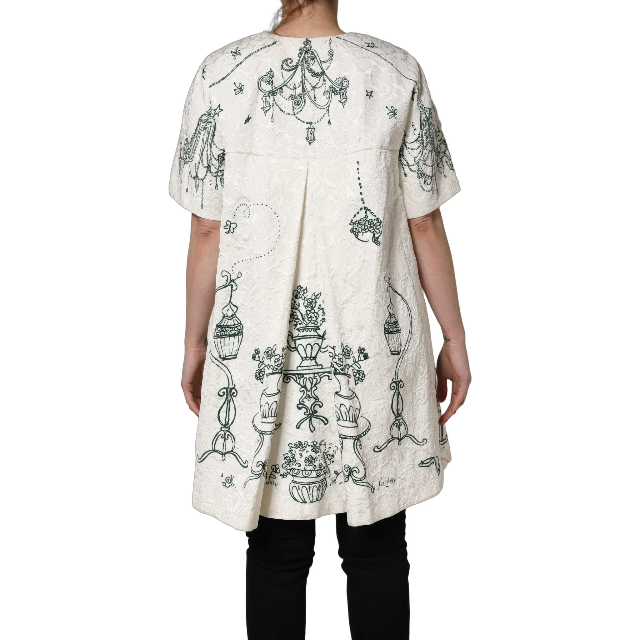 White Jacquard Garden Print Coat Jacket
