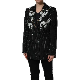 Black Stripe Double-Breasted Blazer Jacket