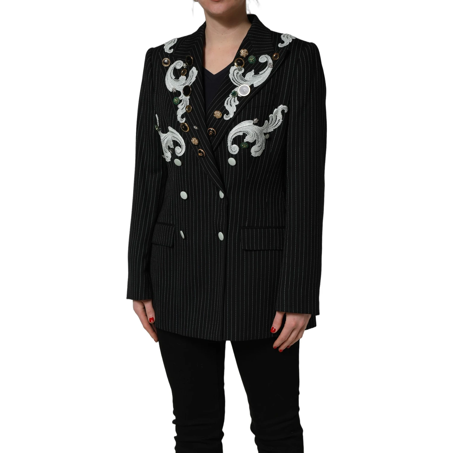 Black Stripe Double-Breasted Blazer Jacket