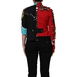 Multicolor Asymmetrical Ornate Jewel Cropped Jacket