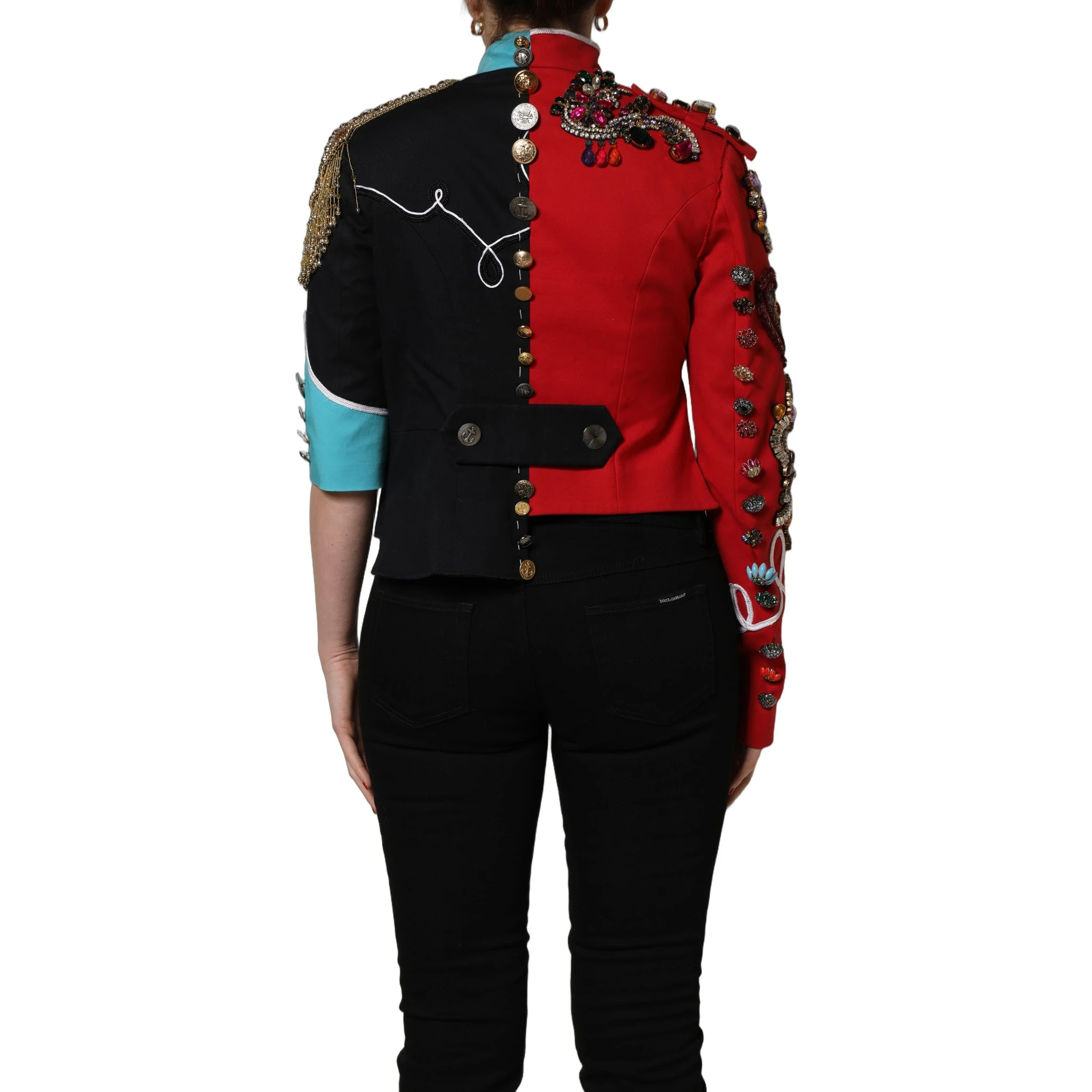 Multicolor Asymmetrical Ornate Jewel Cropped Jacket