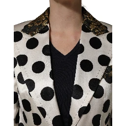 White Brocade Polka-Dot Print Blazer Jacket