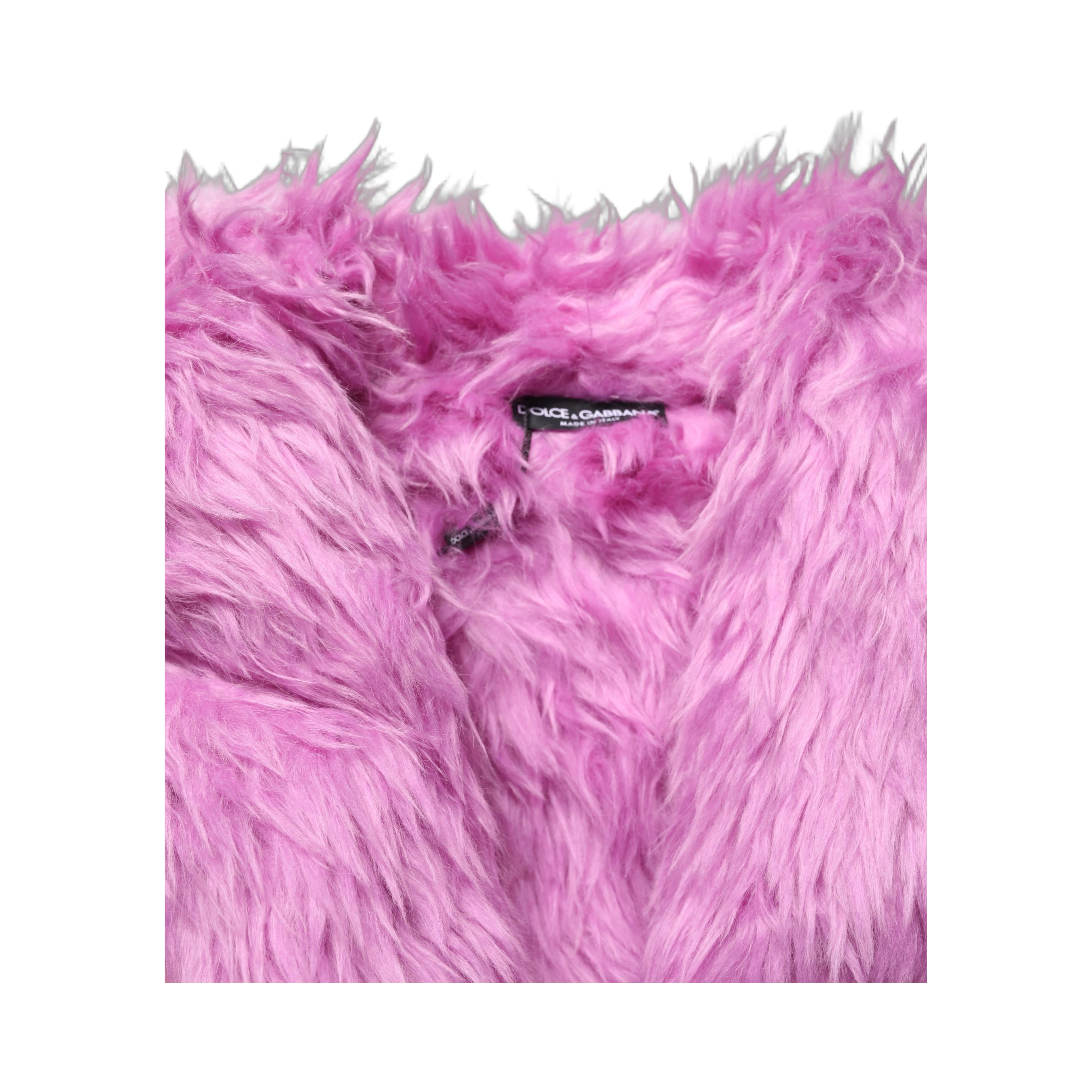 Pink Plush Faux Fur Gold Leather Coat Jacket
