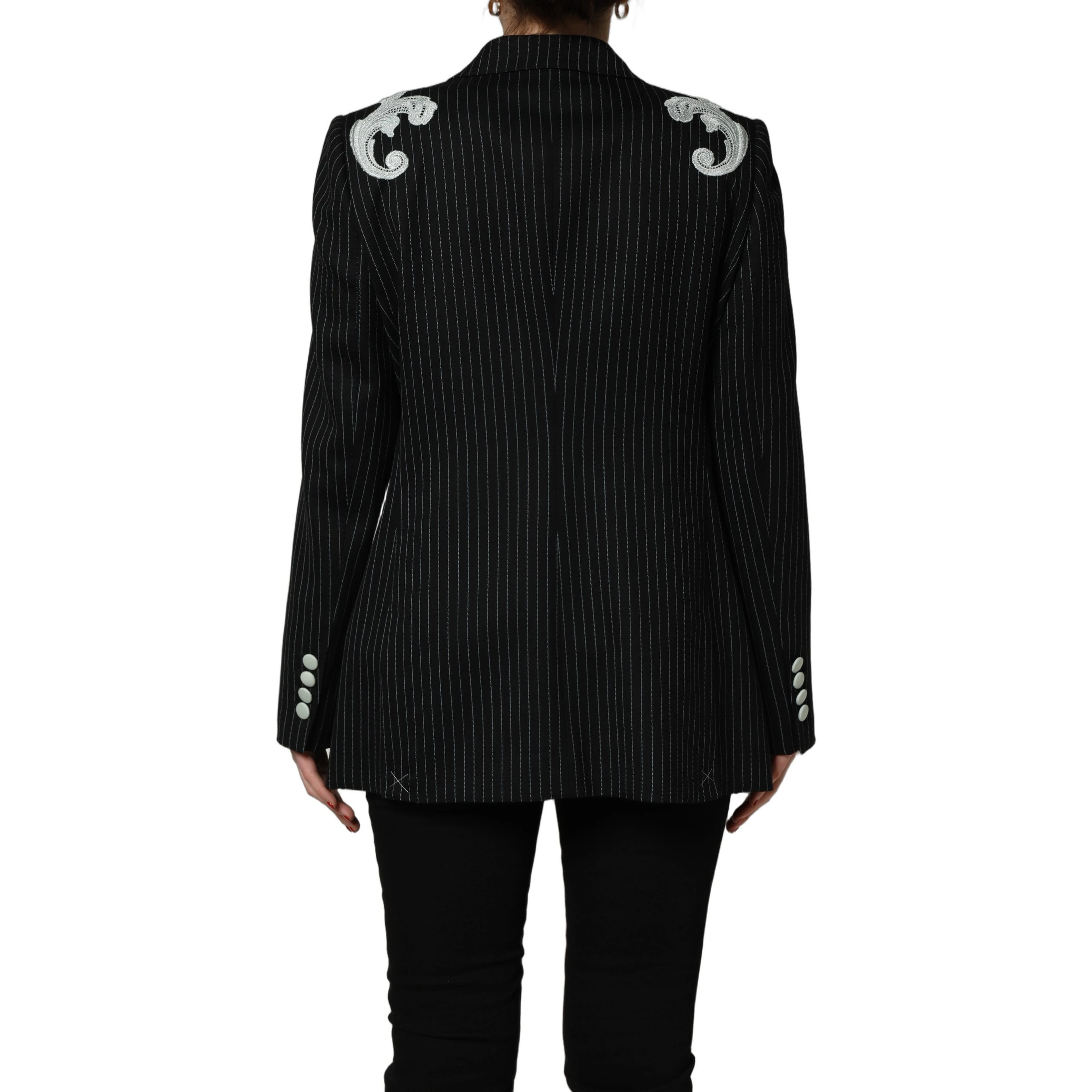 Black Stripe Double-Breasted Blazer Jacket