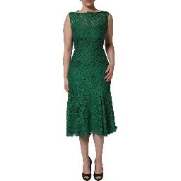 Green Floral Lace Cotton Sleeveless Midi Dress