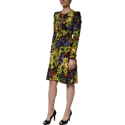 Multicolor Grape Print LongSleeve Midi Dress