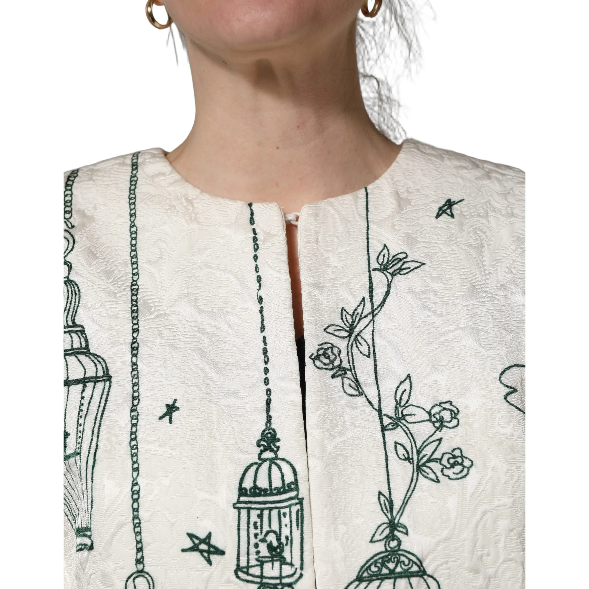 White Jacquard Garden Print Coat Jacket