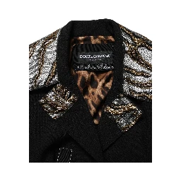 Black Single-Breasted Brocade Coat Jacket