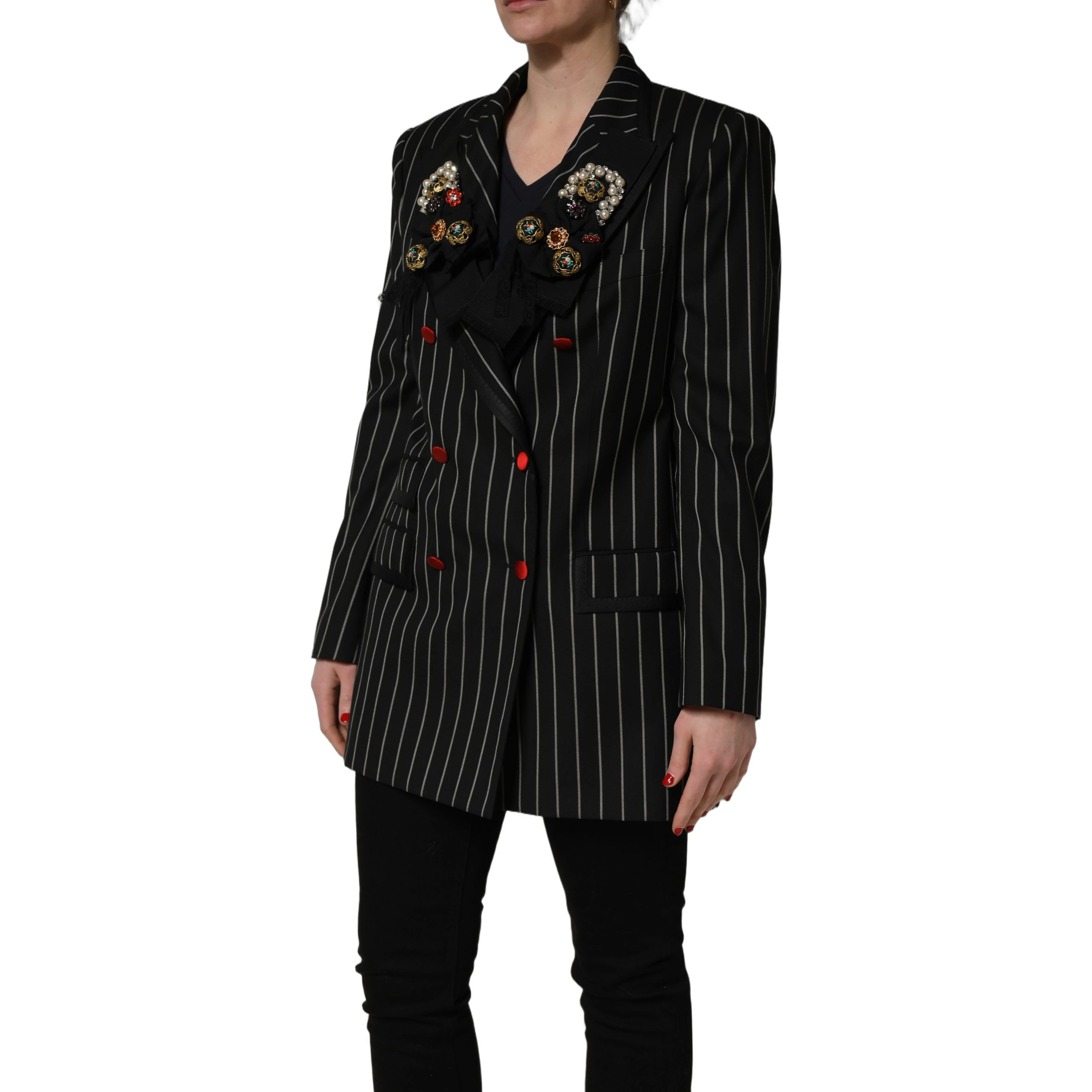 Black Stripe Double-Breasted Blazer Jacket